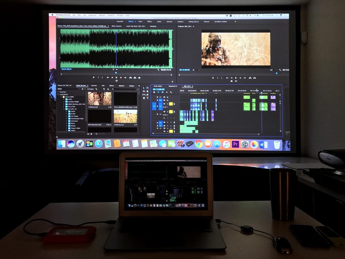 Adobe Premiere Pro video editing — military production